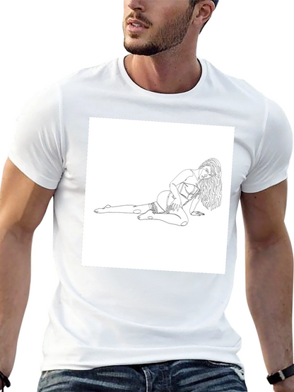 Black Tee with Risque Line Art Print