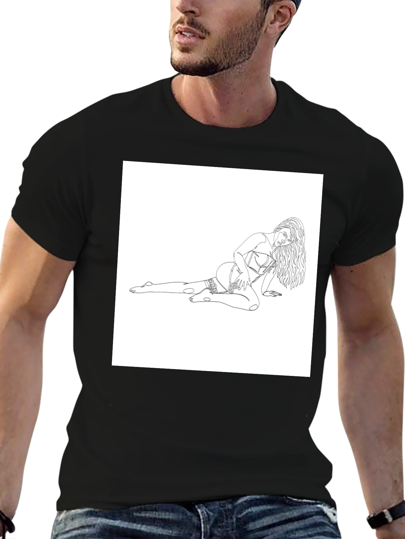 Black Tee with Risque Line Art Print