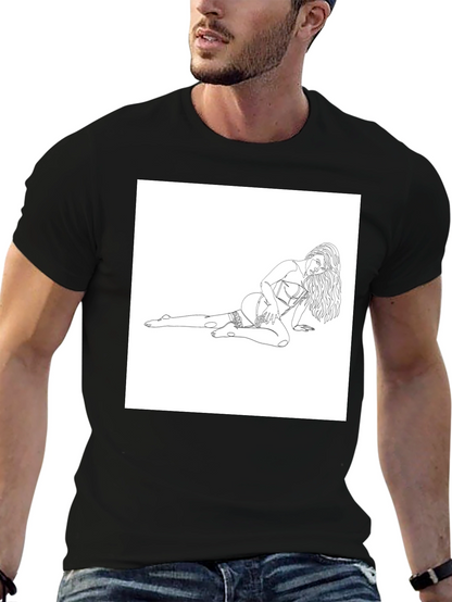 Black Tee with Risque Line Art Print