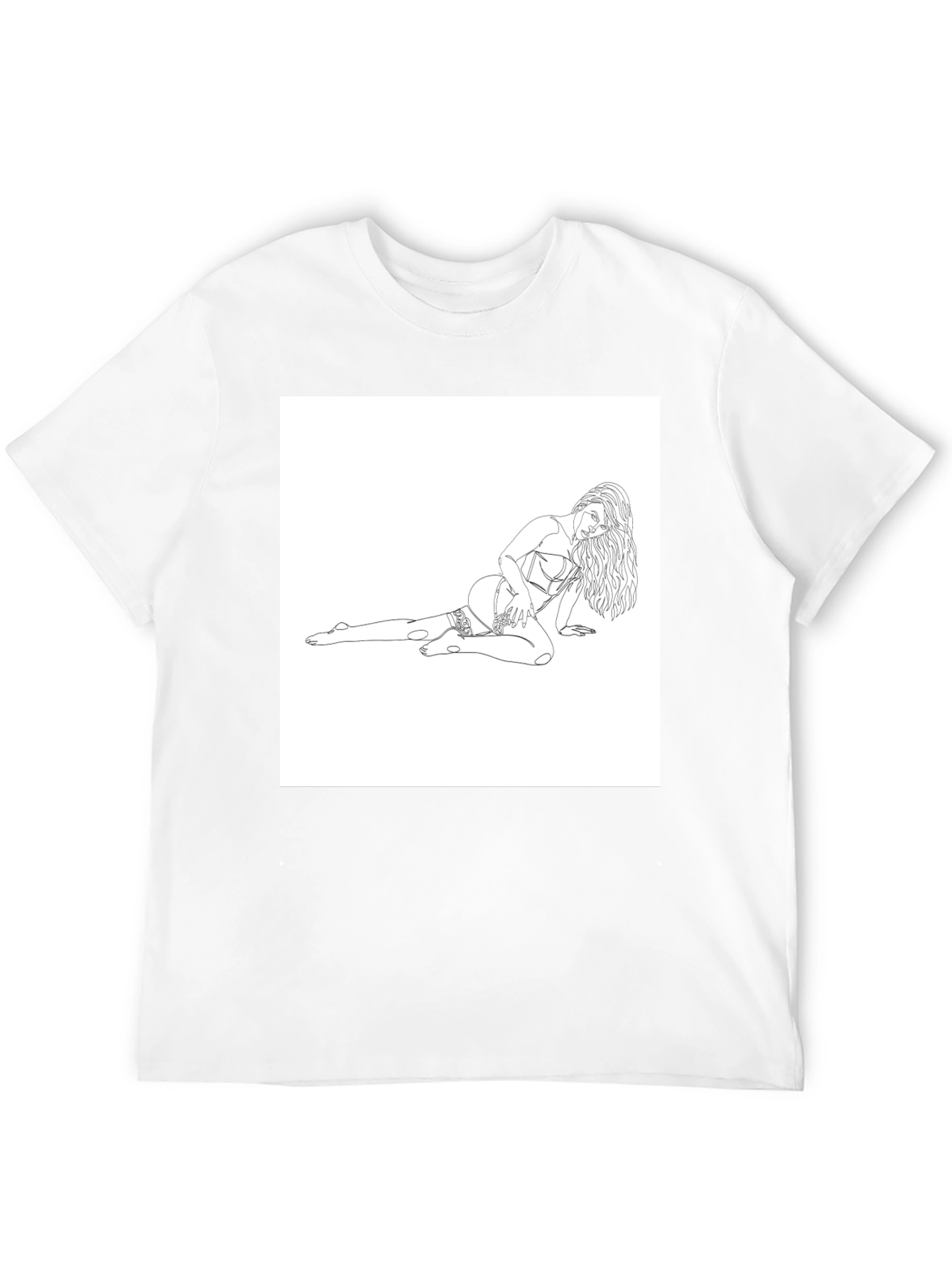 Black Tee with Risque Line Art Print