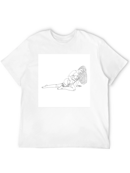 Black Tee with Risque Line Art Print