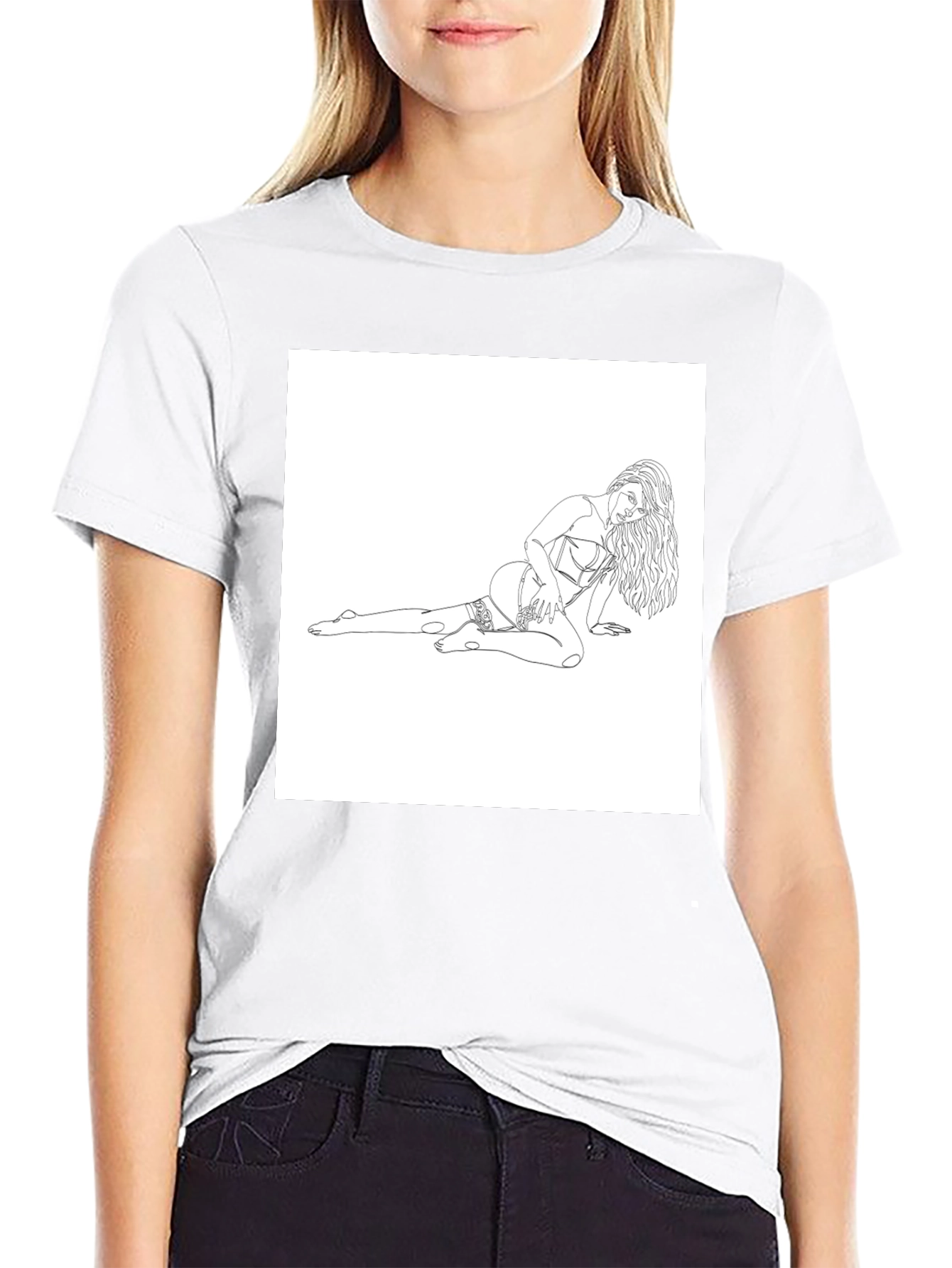 Black Tee with Risque Line Art Print