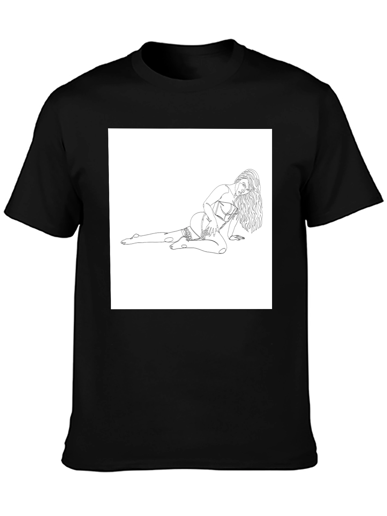 Black Tee with Risque Line Art Print