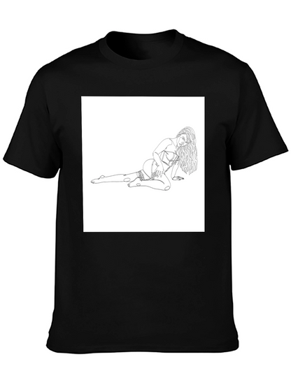 Black Tee with Risque Line Art Print