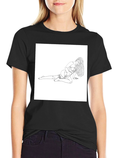Black Tee with Risque Line Art Print