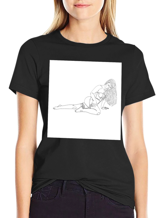 Black Tee with Risque Line Art Print