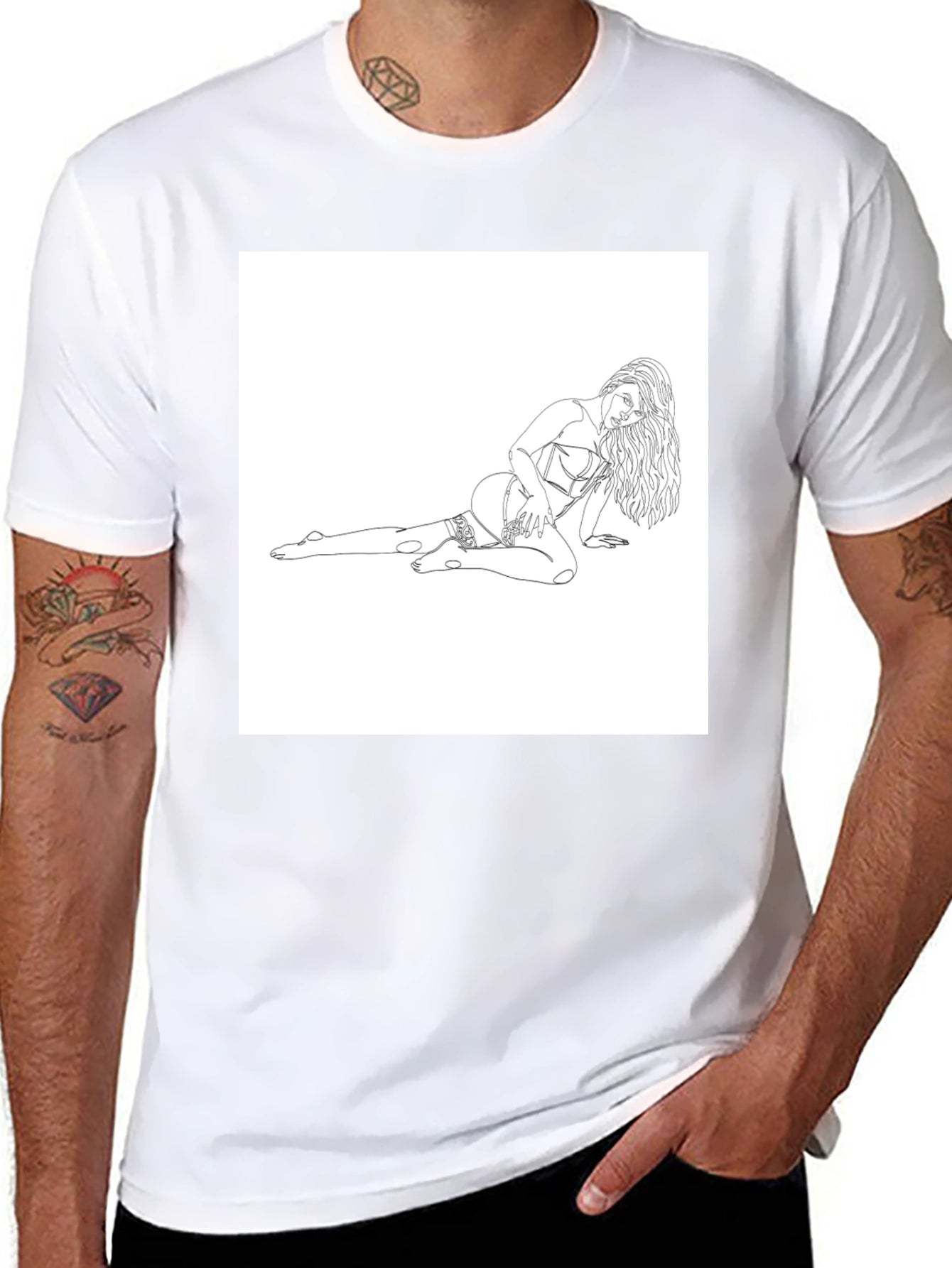 Black Tee with Risque Line Art Print