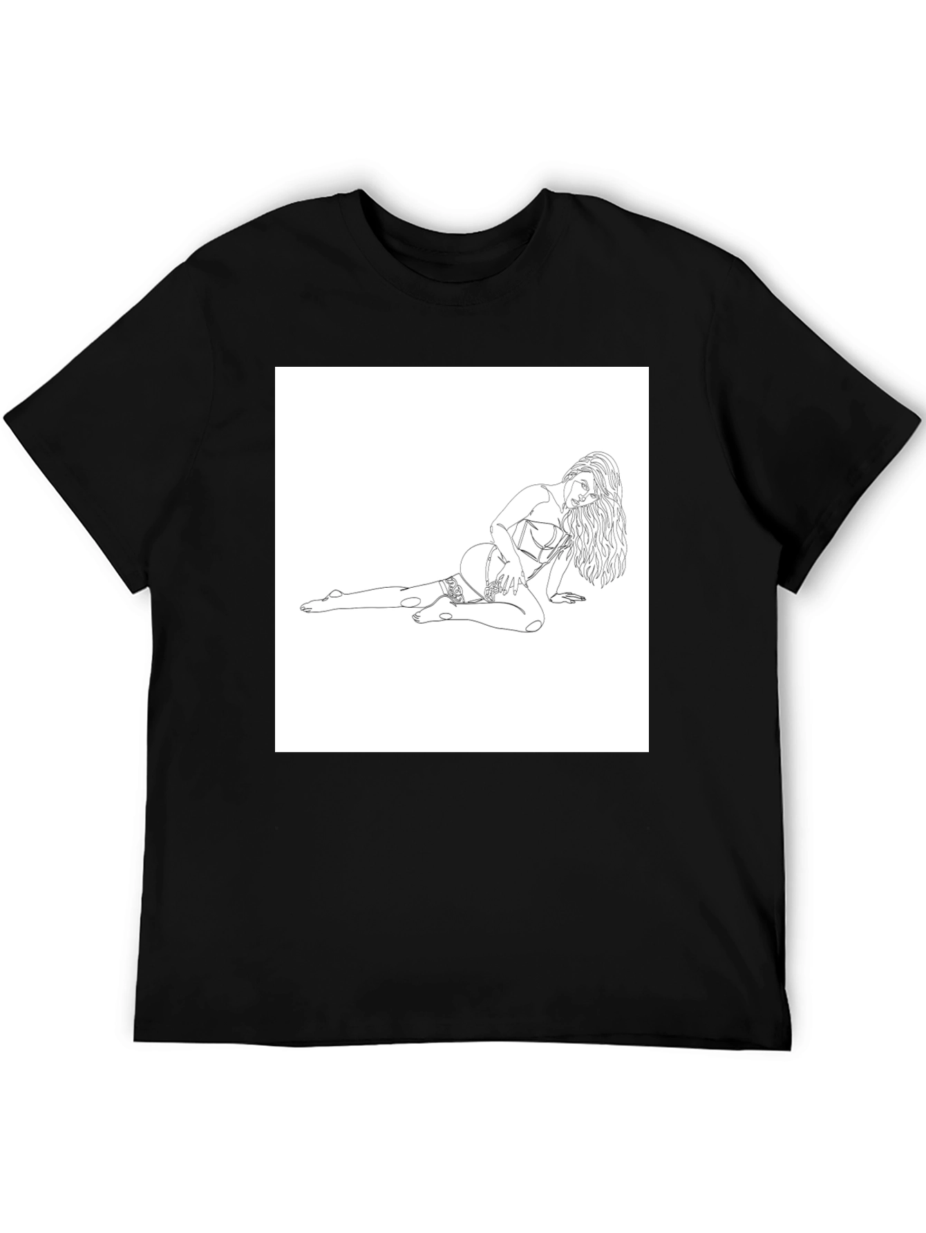 Black Tee with Risque Line Art Print