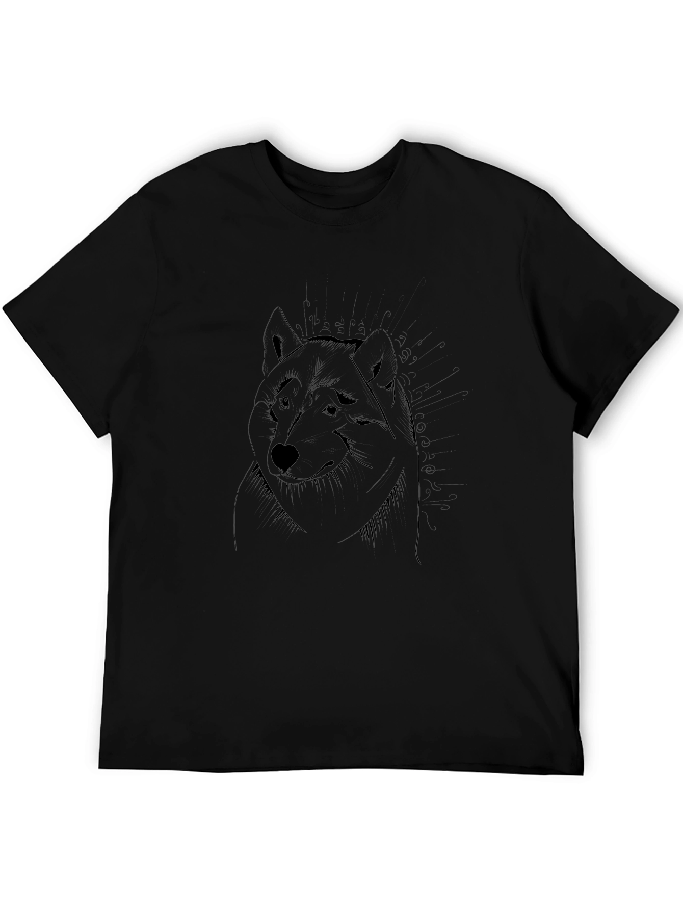 Black T-Shirt with Wolf Graphic