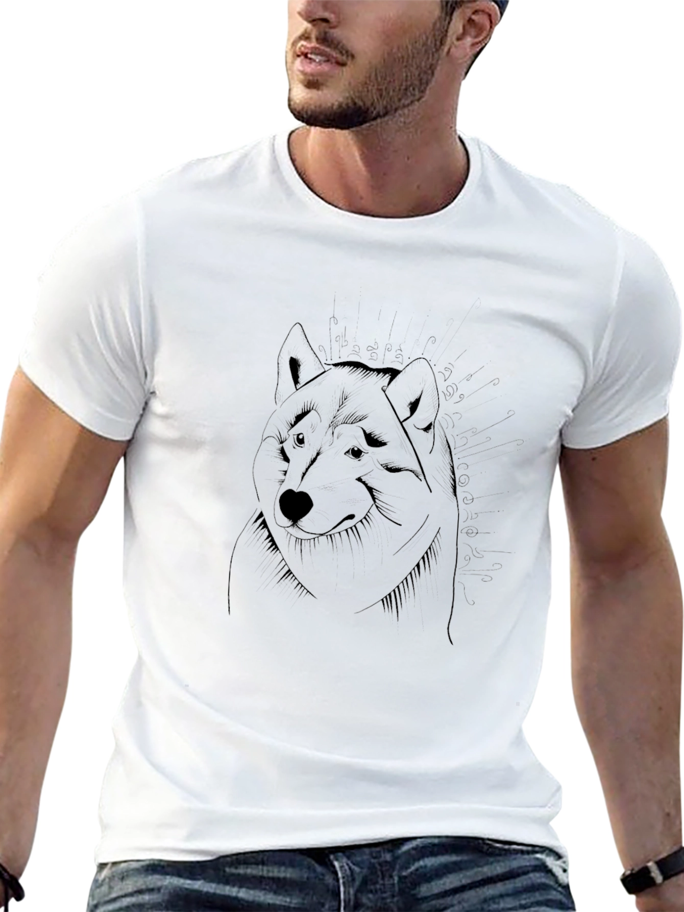Black T-Shirt with Wolf Graphic