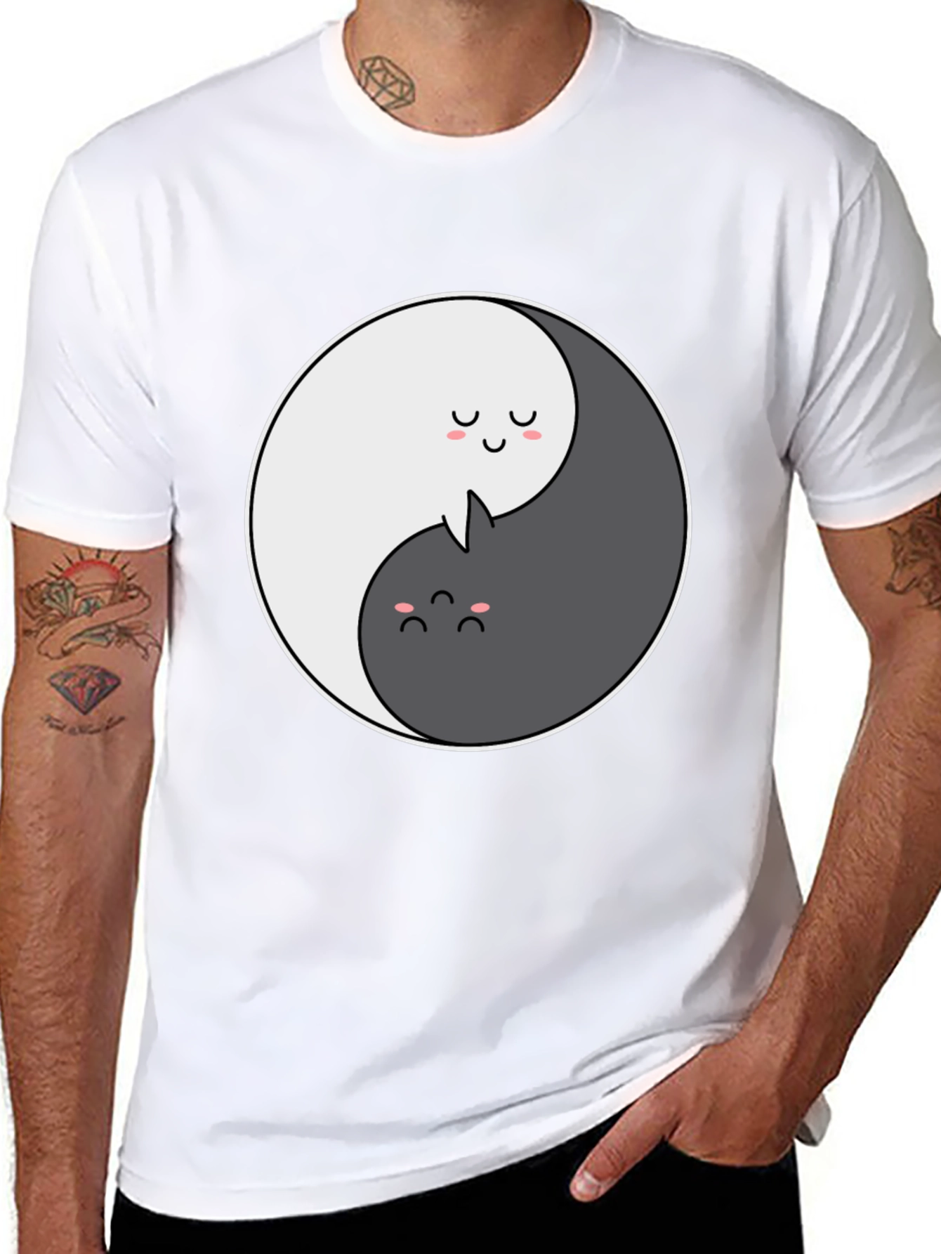 Yin Yang Cat Graphic T-Shirt