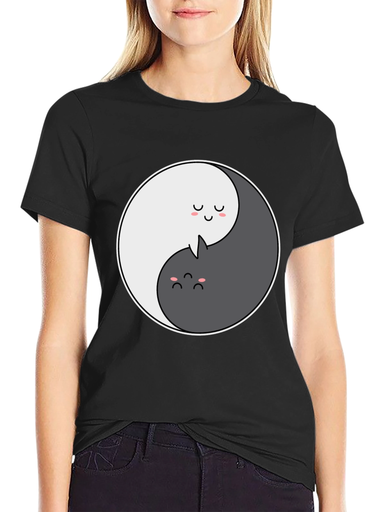 Yin Yang Cat Graphic T-Shirt
