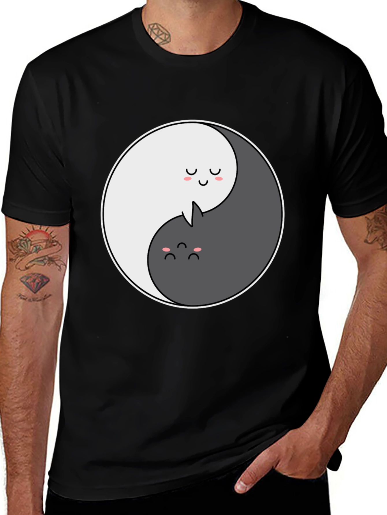 Yin Yang Cat Graphic T-Shirt