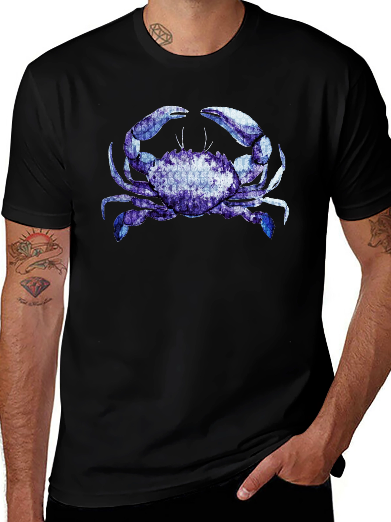 Blue Crab Graphic Black T-Shirt