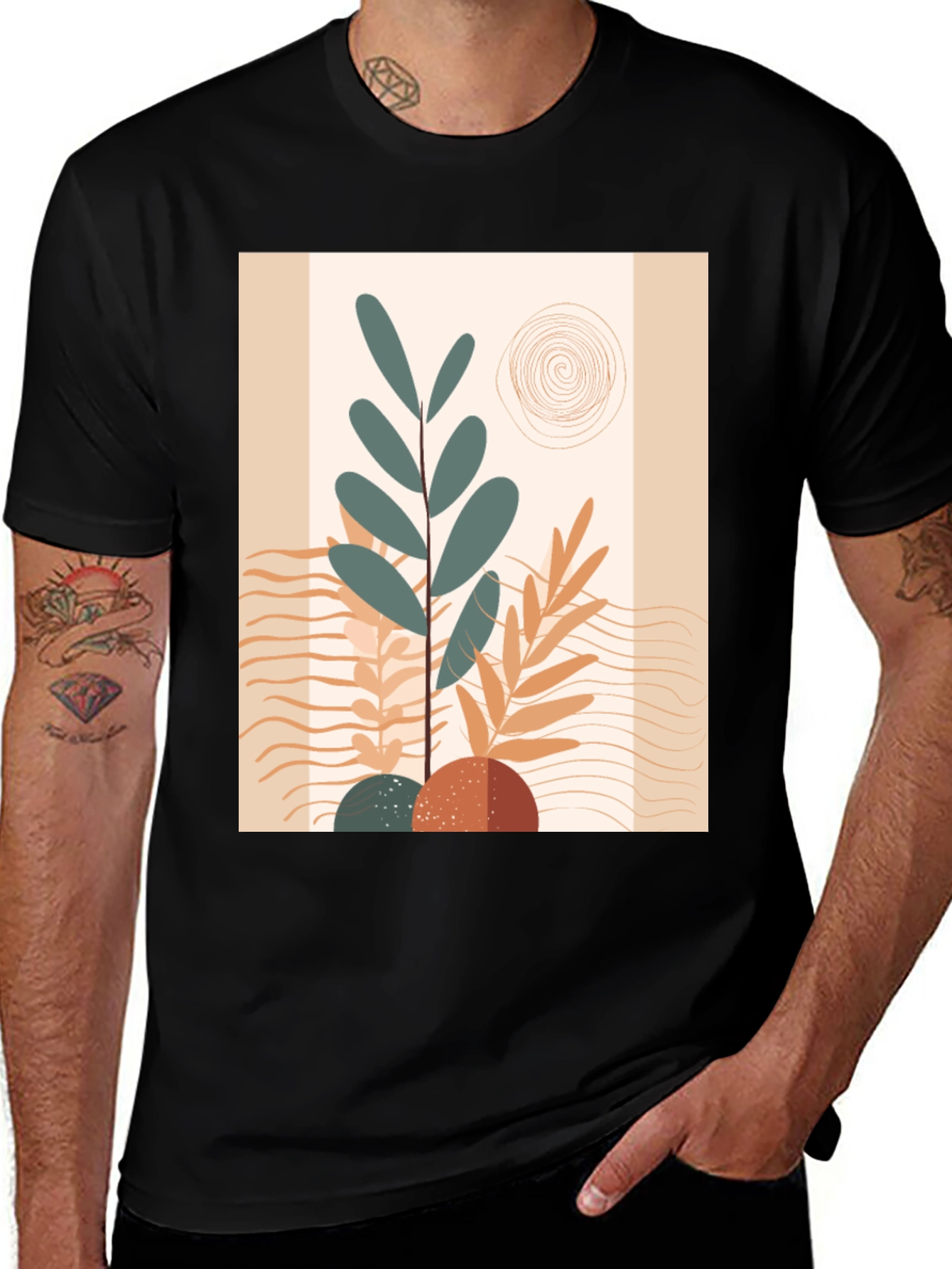 Abstract Graphic Print Black Tee