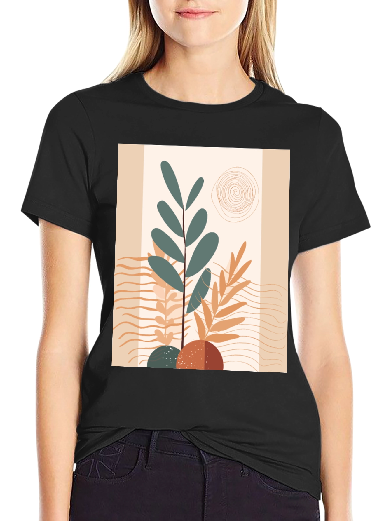 Abstract Graphic Print Black Tee
