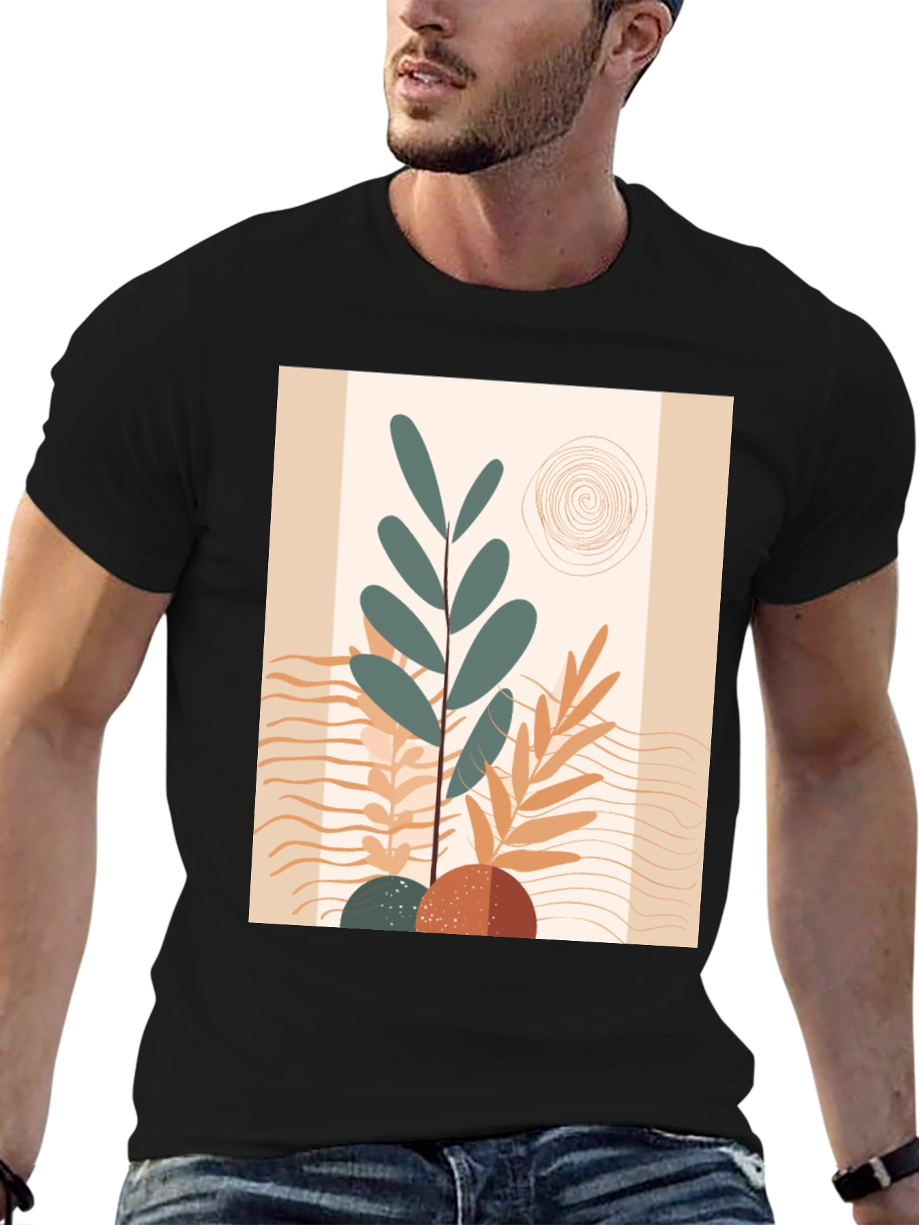 Abstract Graphic Print Black Tee
