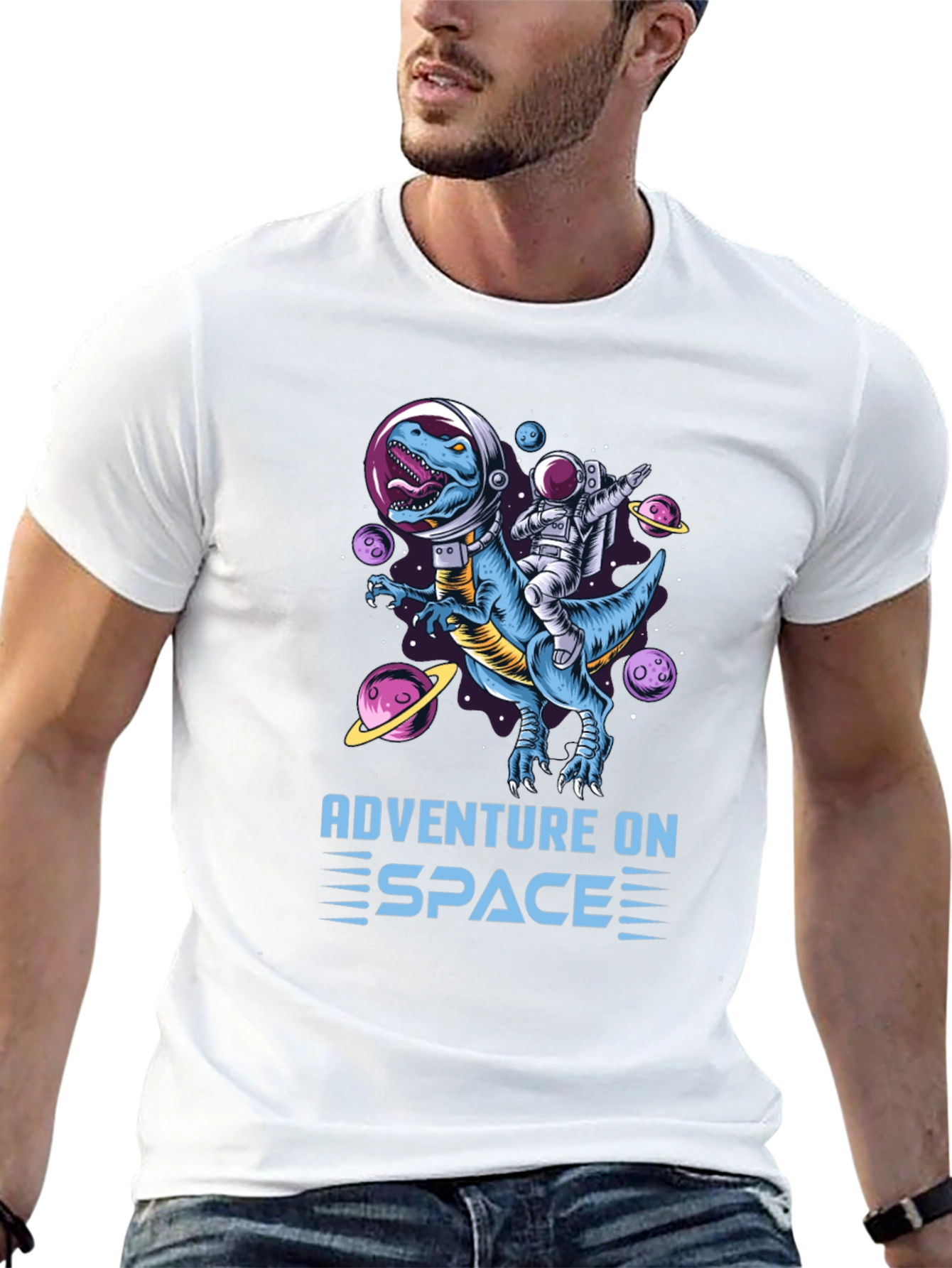 Adventure on Space T-Shirt: Dinosaur & Astronaut!