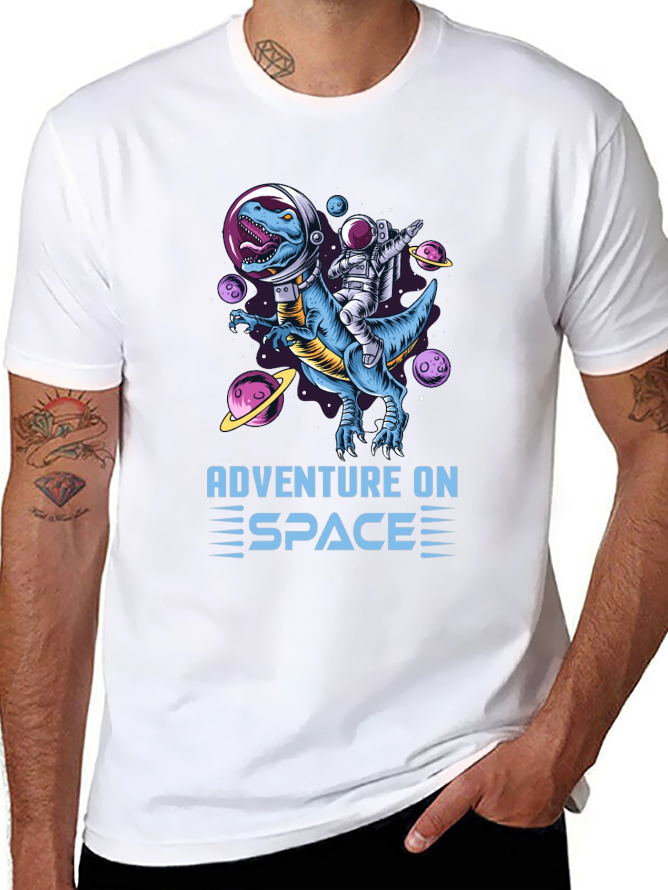 Adventure on Space T-Shirt: Dinosaur & Astronaut!