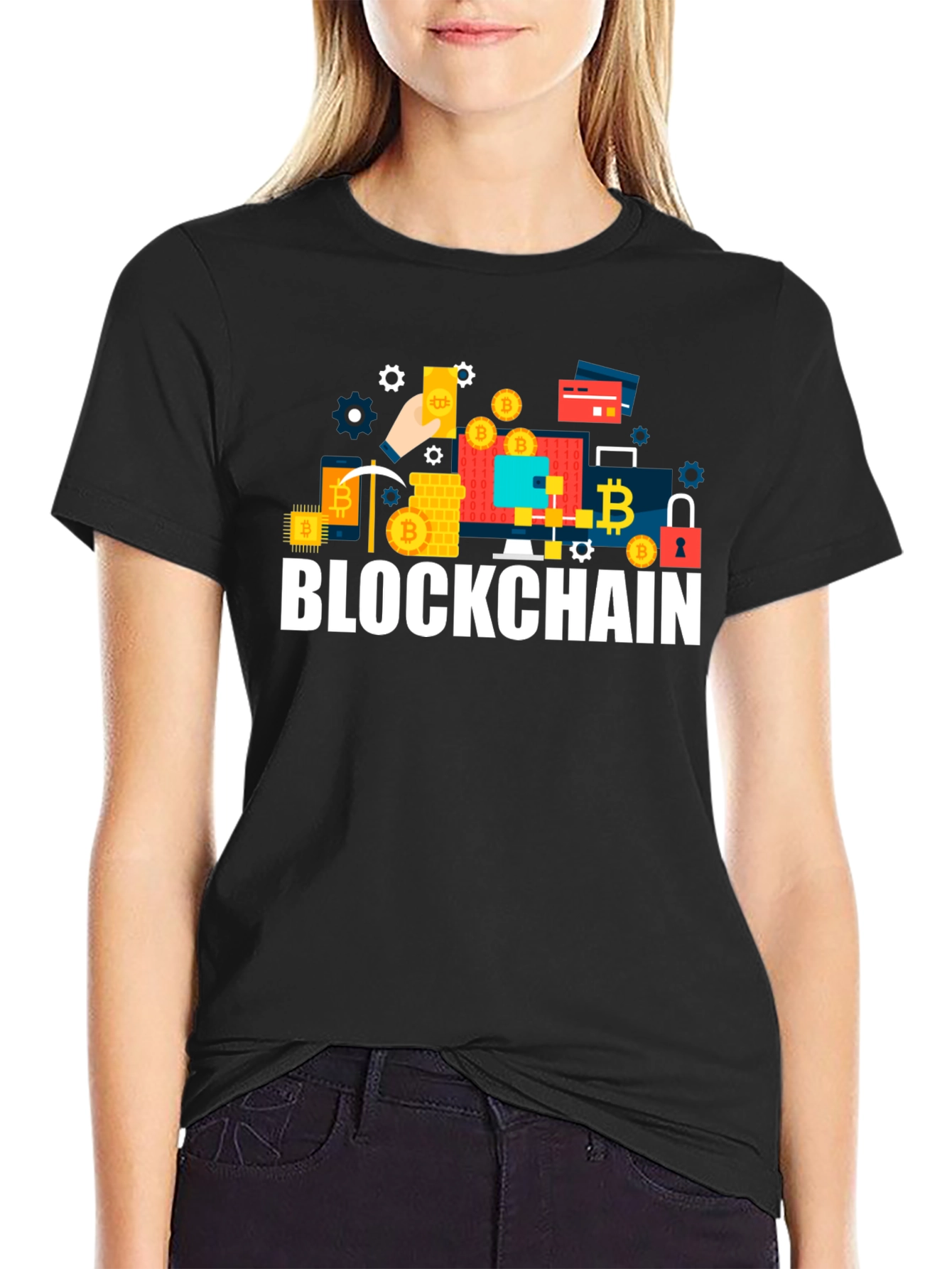 Blockchain Crypto T-Shirt - Black Crew Neck Tee