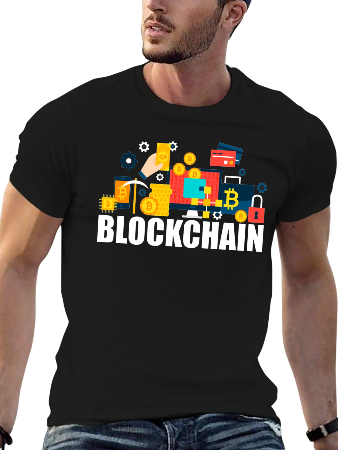 Blockchain Crypto T-Shirt - Black Crew Neck Tee