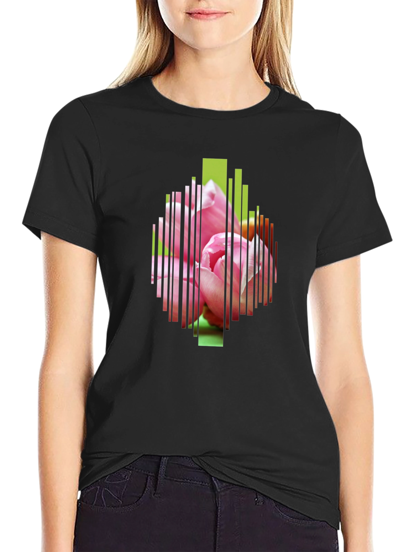 Black Floral Stripe Graphic Tee