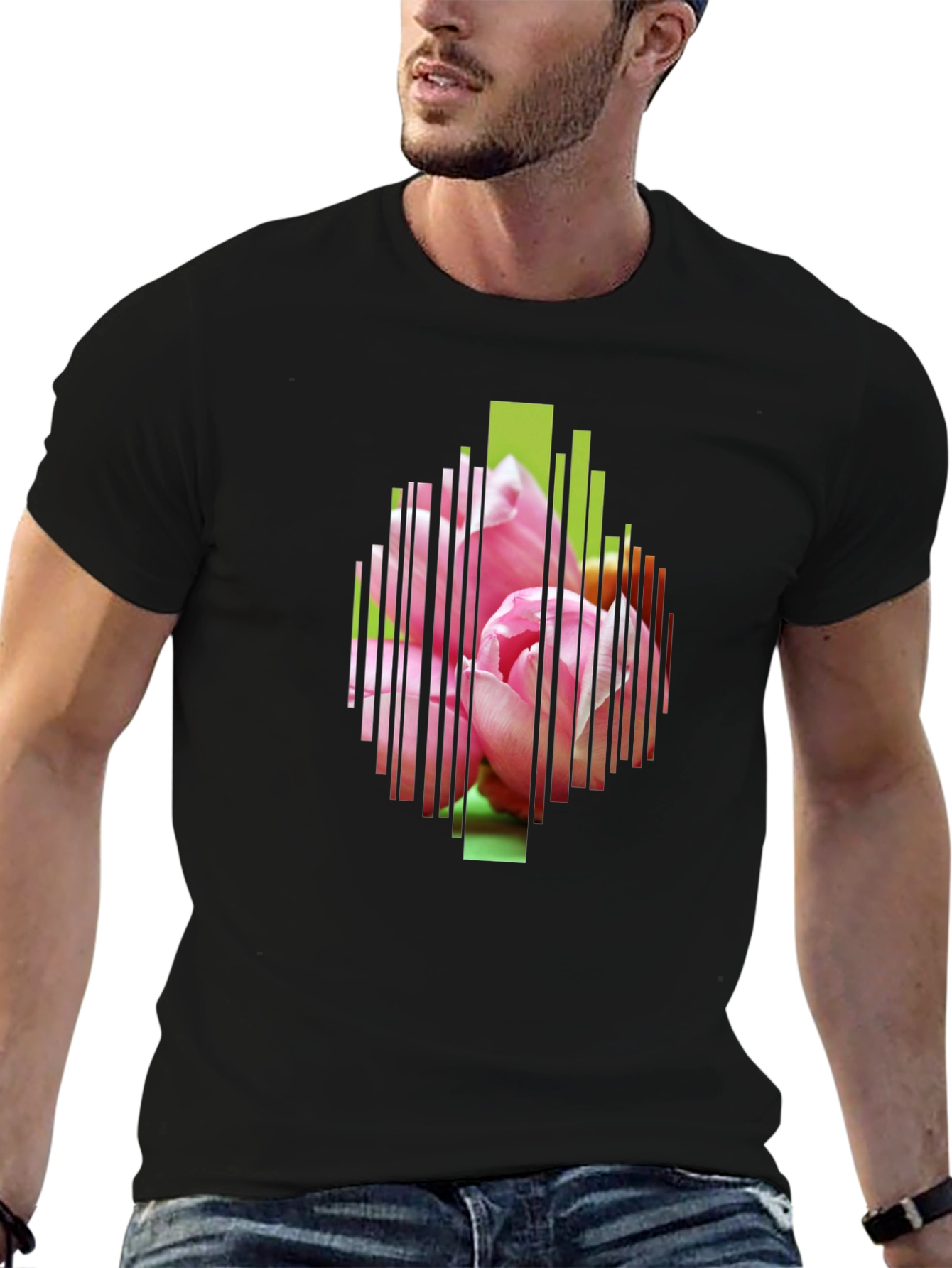 Black Floral Stripe Graphic Tee