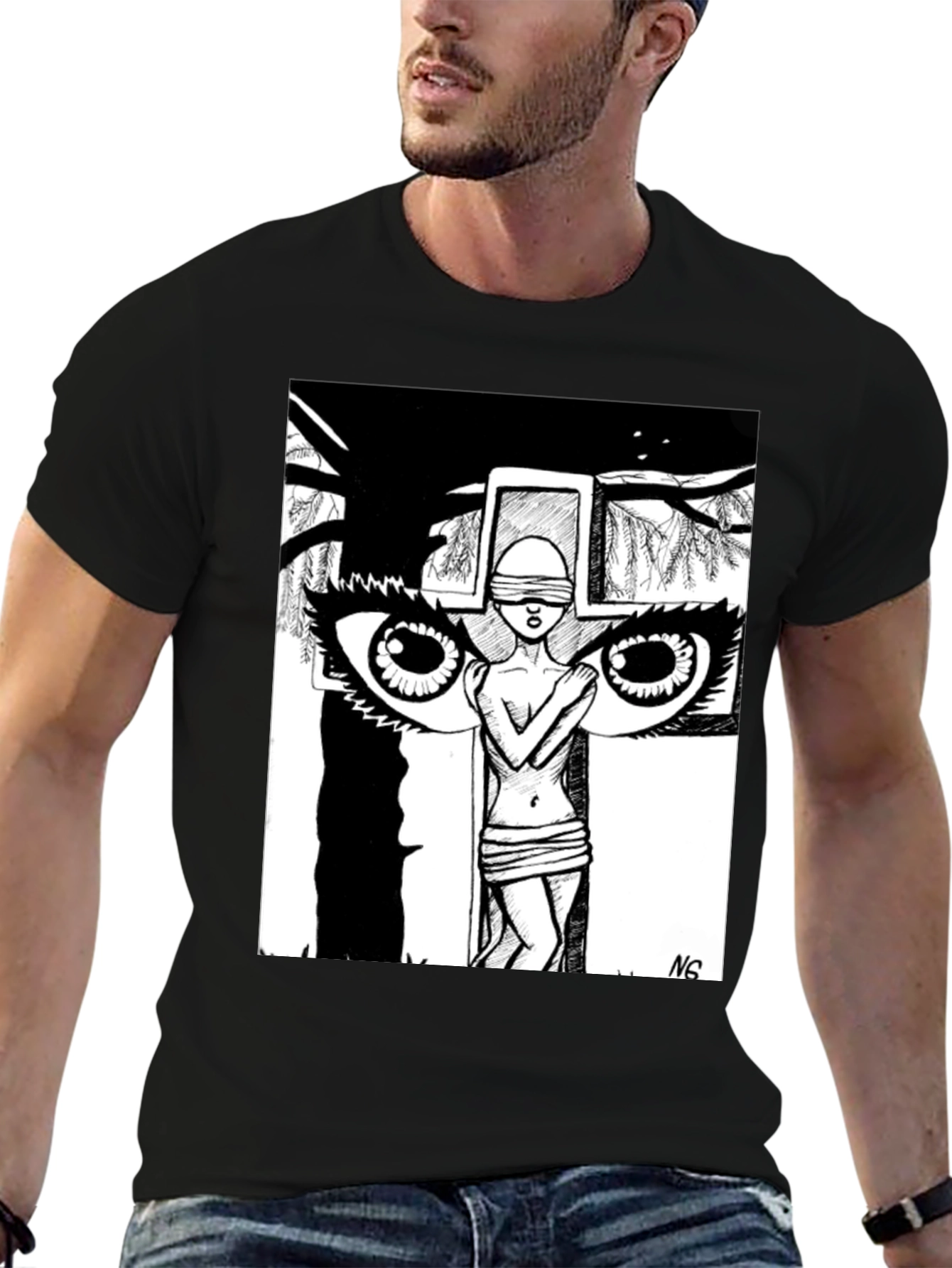 Unique Graphic Print Black T-Shirt