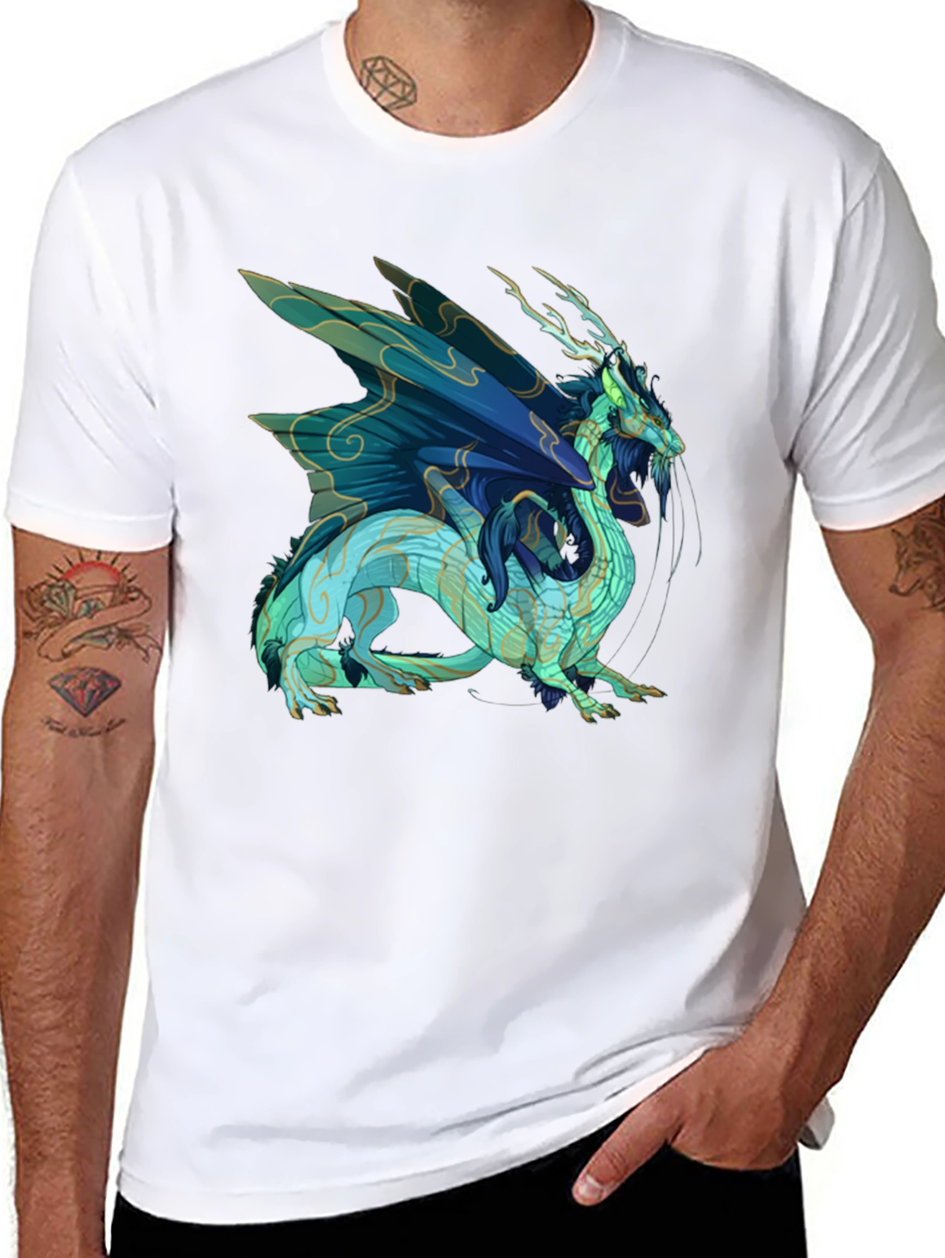Black T-Shirt with Dragon Graphic