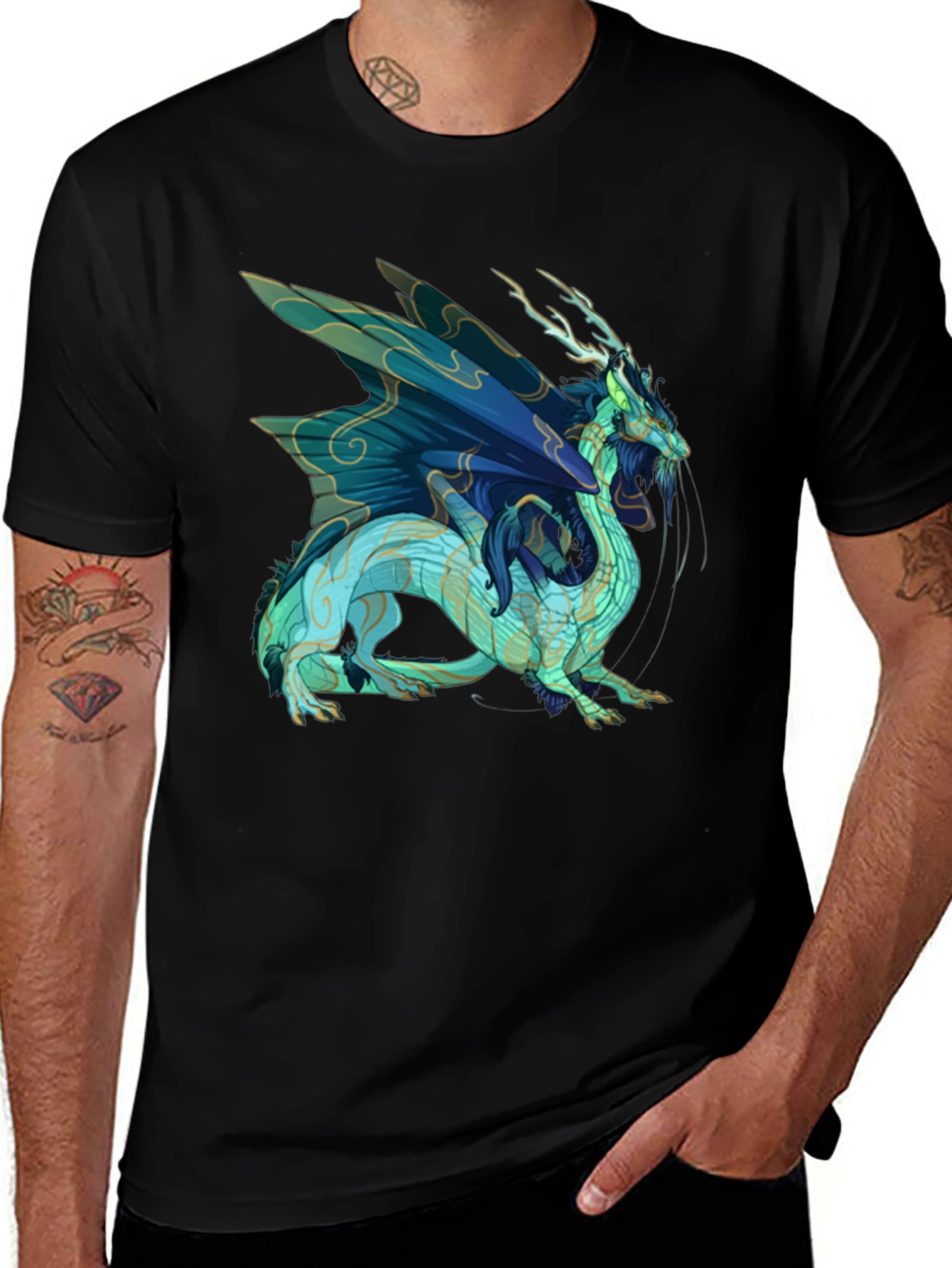 Black T-Shirt with Dragon Graphic