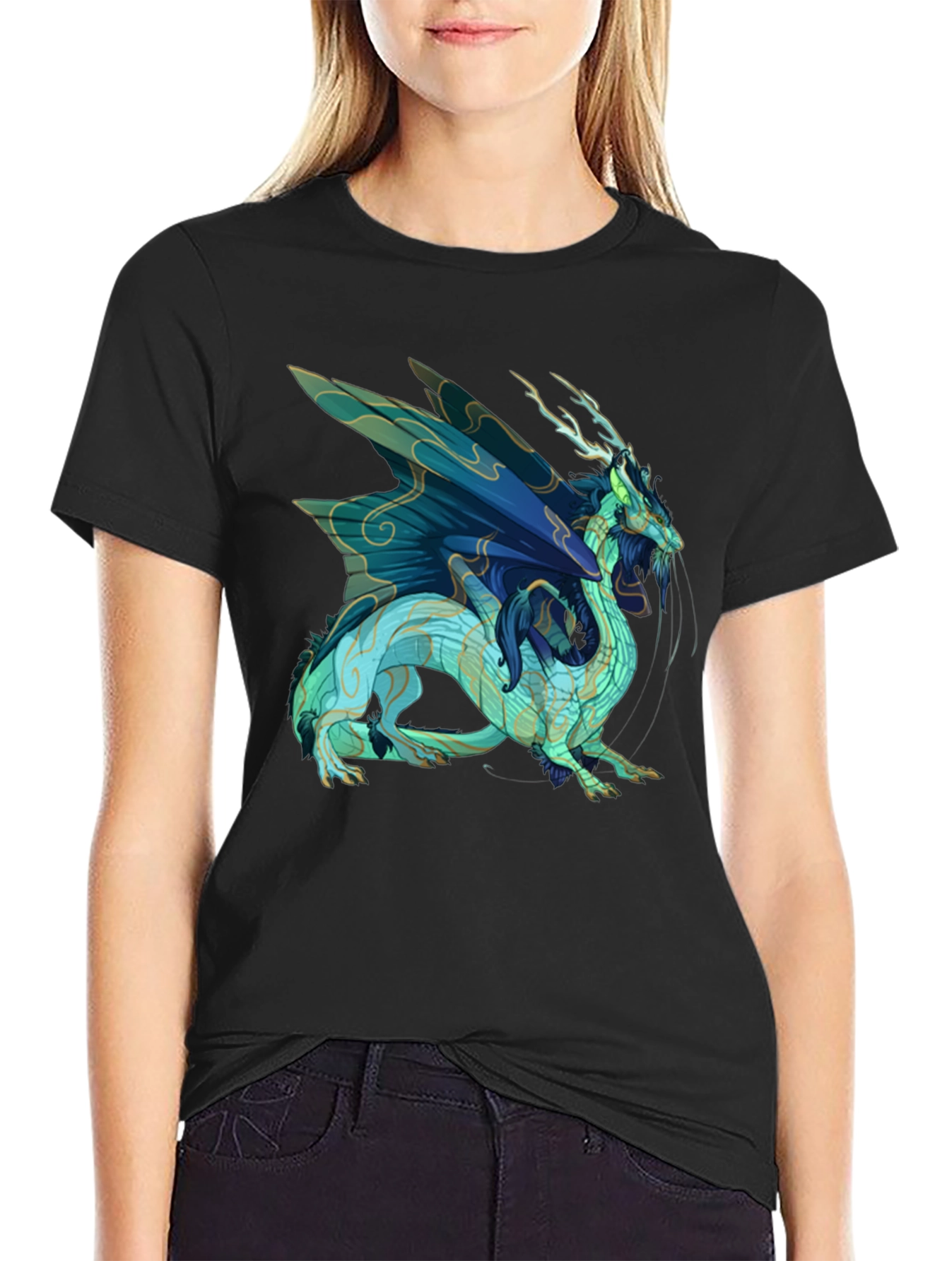 Black T-Shirt with Dragon Graphic