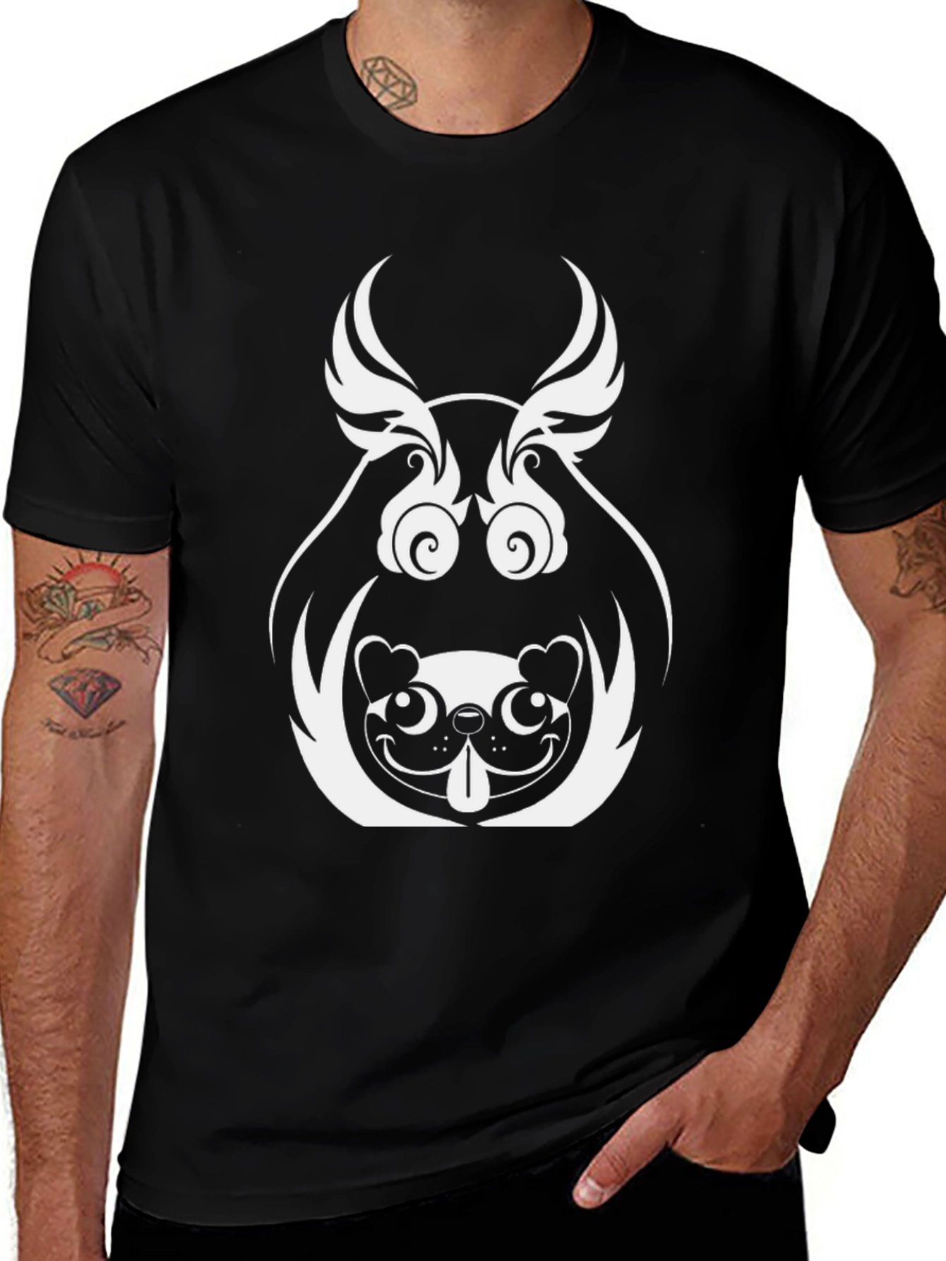 Unique Graphic Tee - Pug Dog Design Black