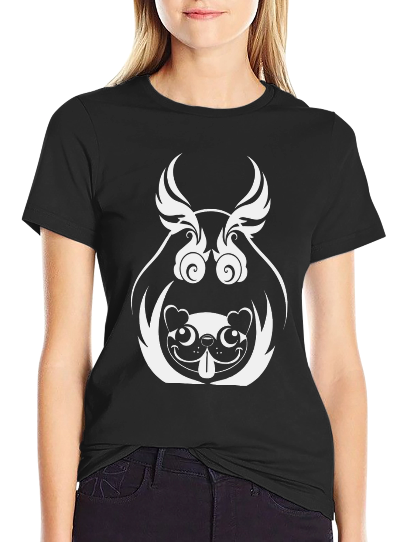 Unique Graphic Tee - Pug Dog Design Black