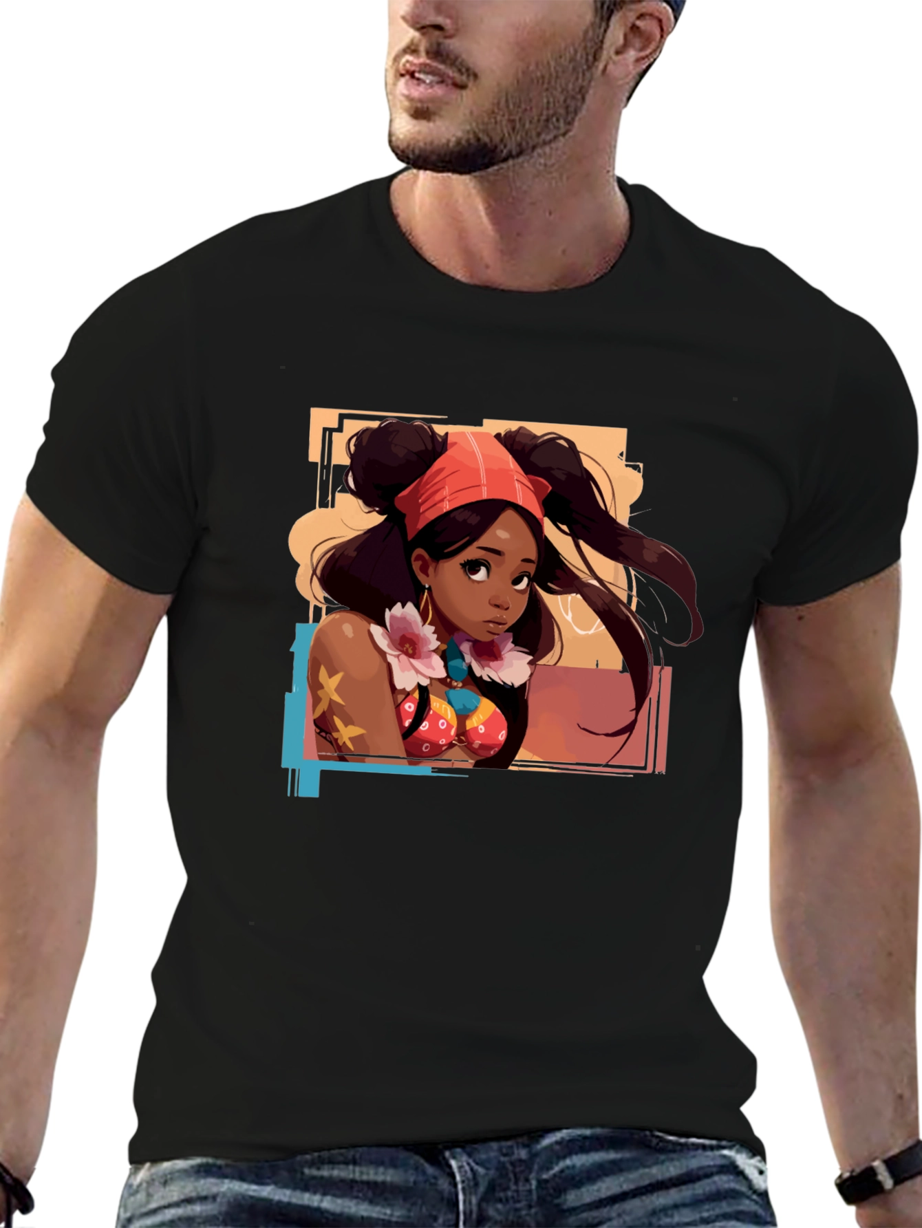 Anime Girl Graphic T-Shirt - Black