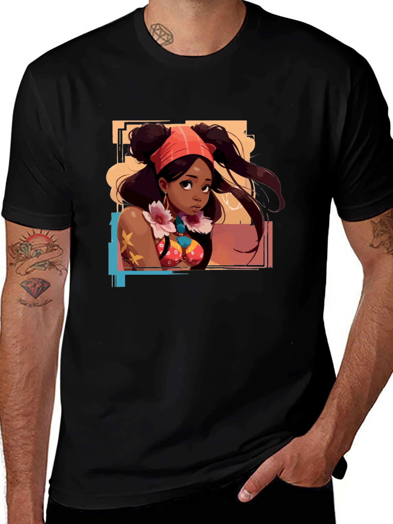 Anime Girl Graphic T-Shirt - Black