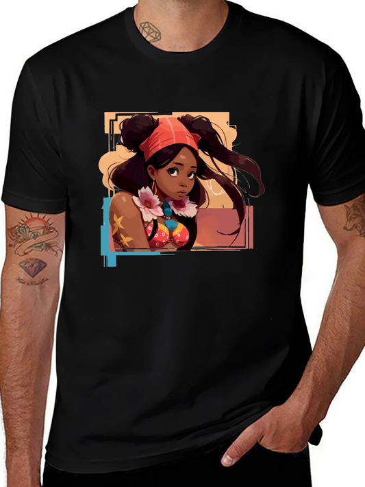 Anime Girl Graphic T-Shirt - Black
