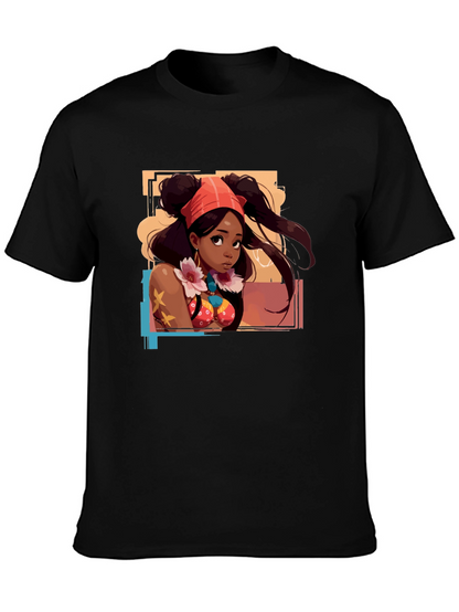 Anime Girl Graphic T-Shirt - Black