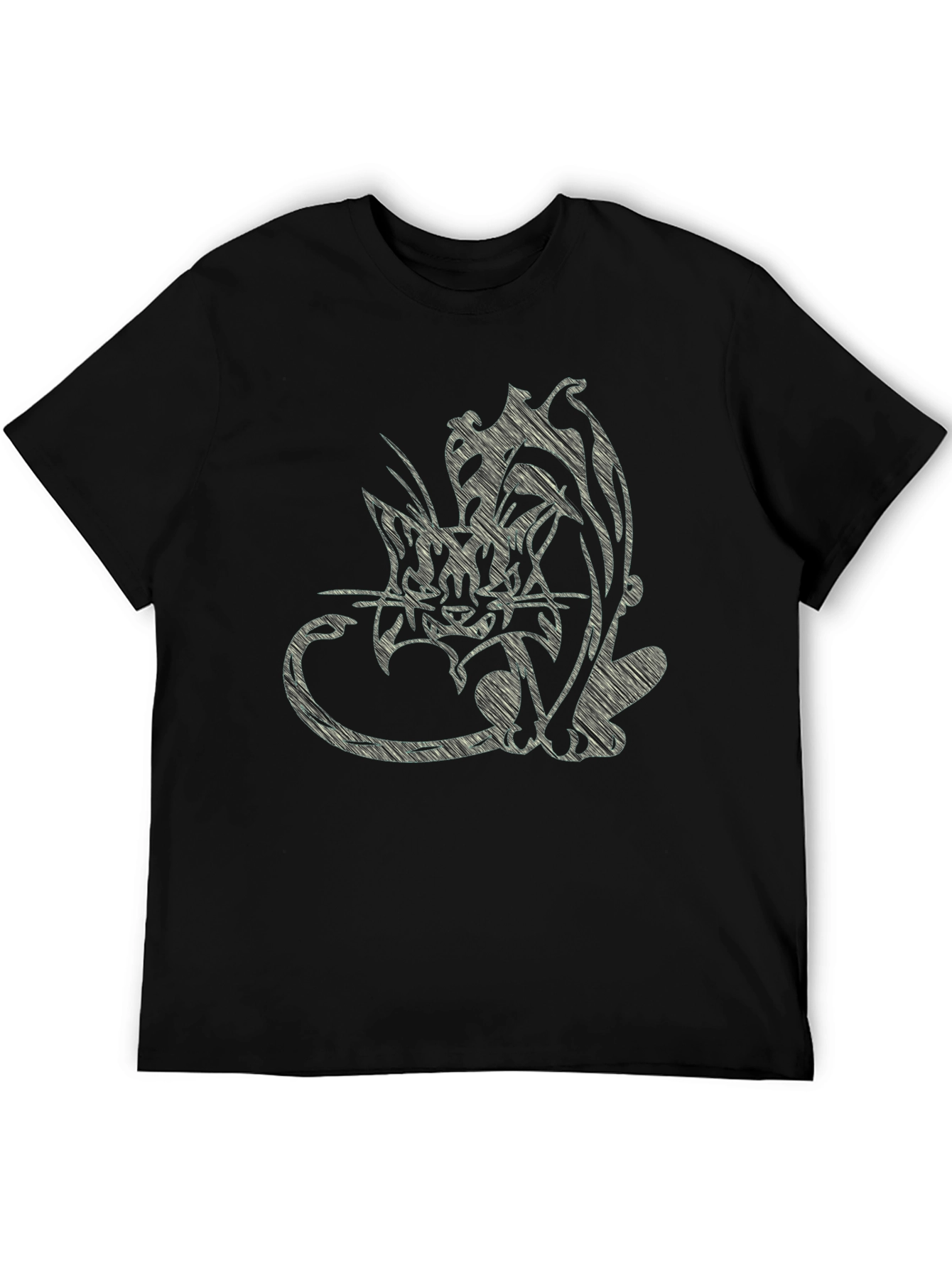Abstract Cat Print Black T-Shirt