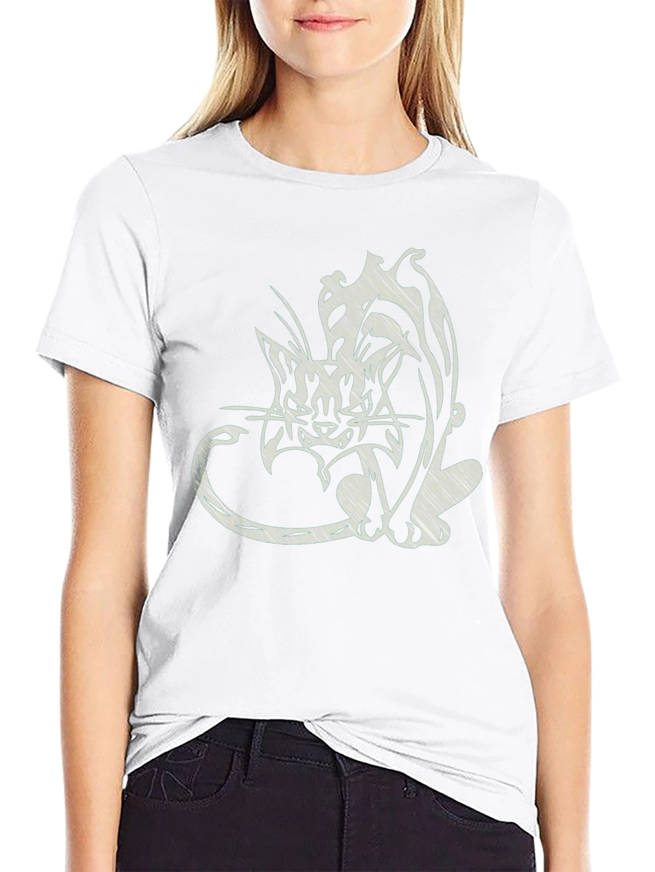 Abstract Cat Print Black T-Shirt
