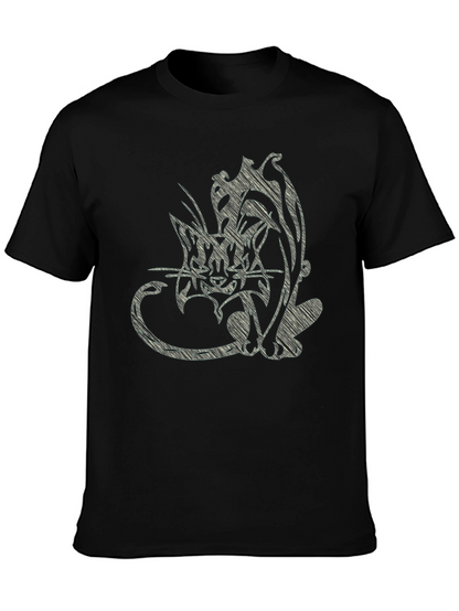 Abstract Cat Print Black T-Shirt