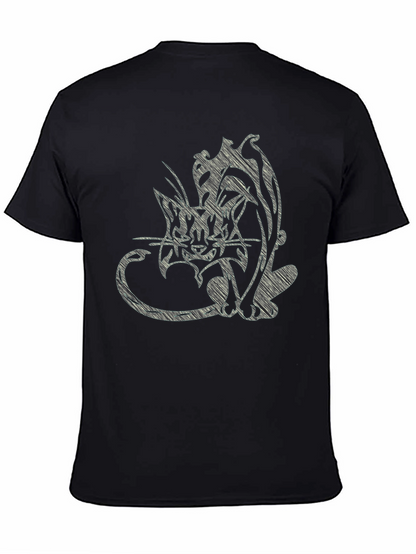 Abstract Cat Print Black T-Shirt