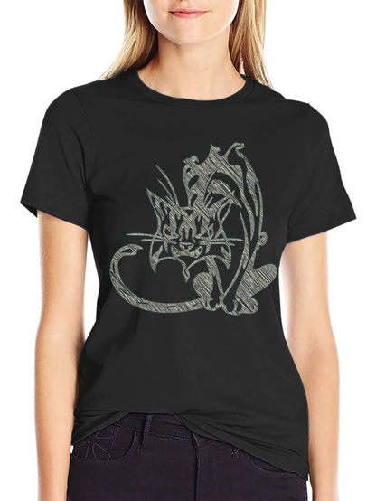 Abstract Cat Print Black T-Shirt
