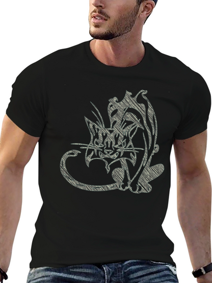 Abstract Cat Print Black T-Shirt