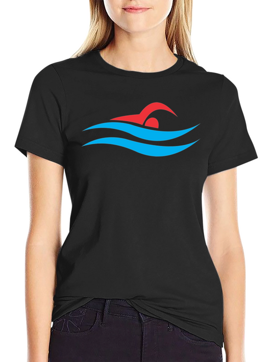 Swimmer Graphic Tee - Swim Cap and Waves Design