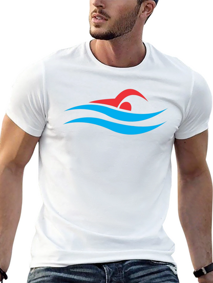 Swimmer Graphic Tee - Swim Cap and Waves Design