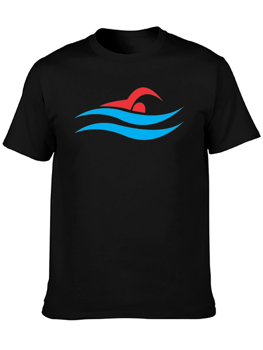 Swimmer Graphic Tee - Swim Cap and Waves Design