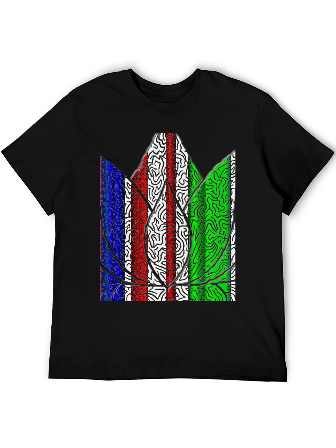 Abstract Leaf Print Mens T-Shirt - Black