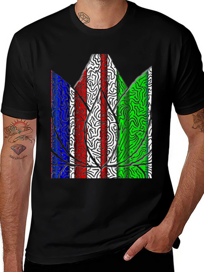 Abstract Leaf Print Mens T-Shirt - Black