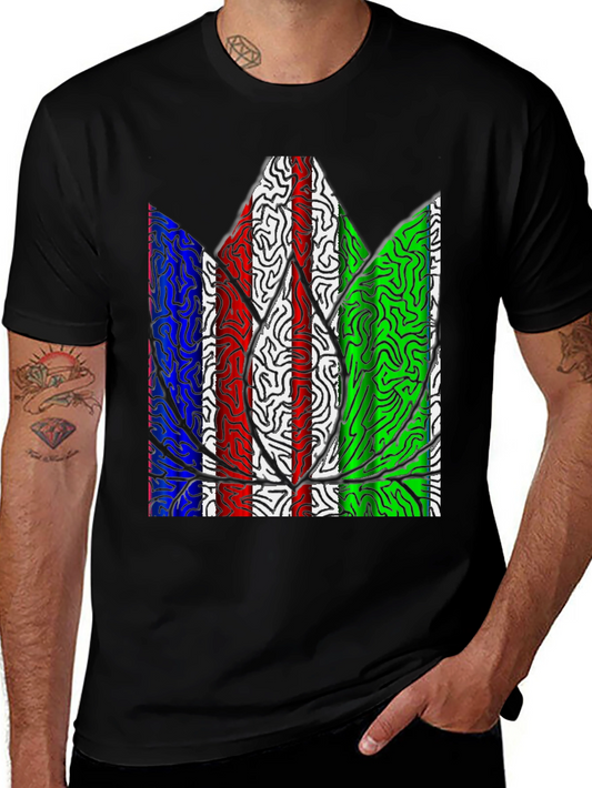Abstract Leaf Print Mens T-Shirt - Black
