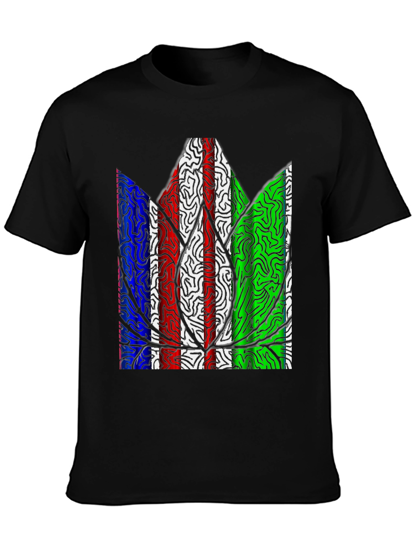 Abstract Leaf Print Mens T-Shirt - Black